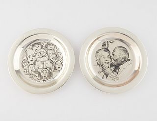 2 Norman Rockwell Sterling Silver Christmas Plates
