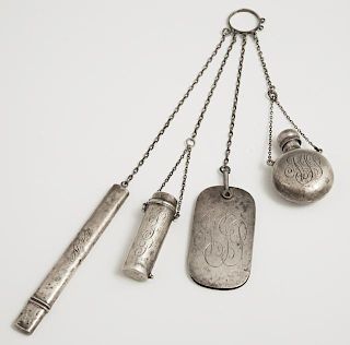 Late Victorian Sterling Chatelaine, c. 1910, conta
