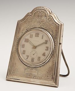 Longines Silverplated Desk Clock, c. 1920, with an