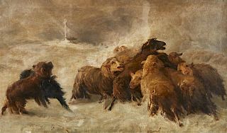 American School, "Herding the Sheep," 19th c., oil