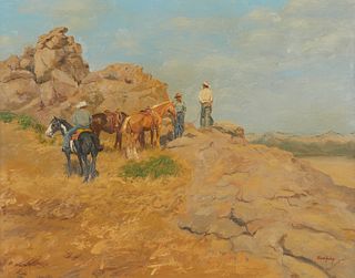Bud Helbig "Open Country" Cowboys Oil on Canvas