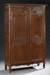 French Louis XV Style Carved Oak Wedding Armoire,