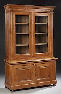 French Louis Philippe Carved Oak Bookcase Cupboard