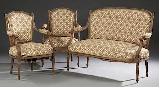 French Louis XVI Style Carved Walnut Parlor Suite,
