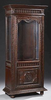 French Carved Oak Vitrine, 19th c., Brittany, the