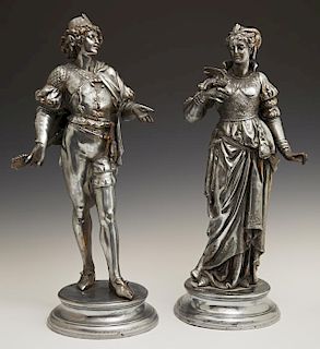 Pair of Silvered Spelter Figures, 19th c., of a co