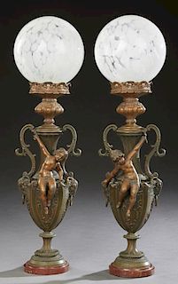 Pair of Louis XVI Style Patinated Spelter Lamps, e