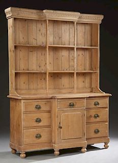 English Carved Pine Welsh Cupboard, the breakfront