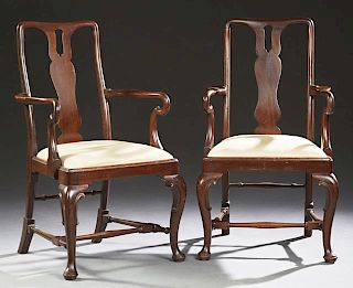 Pair of Queen Anne Style Carved Walnut Armchairs,