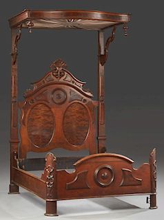 American Carved Walnut Half Tester Bed, c. 1890, t