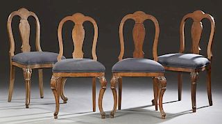 Set of Four Brazilian Carved Jojoba Wood Upholster