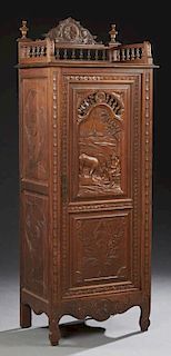 French Carved Oak Bonnetiere, 19th c., Brittany, t