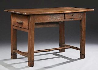 French Provincial Carved Oak Farmhouse Table, mid
