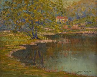 Carl Rawson House by Pond Oil Painting