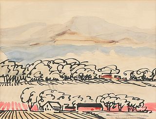 Arthur Kerrick Watercolor and Ink Landscape Study