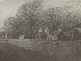 Mike Lynch "Houses by the Trucks" Lithograph 1978