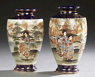 Pair of Satsuma Pottery Baluster Vases, early 20th
