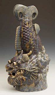 Chinese Glazed Earthenware Fish Figure, early 20th