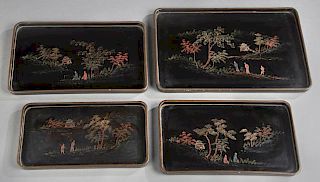 Chinese Nest of Four Lacquer Trays, c. 1900, Qing