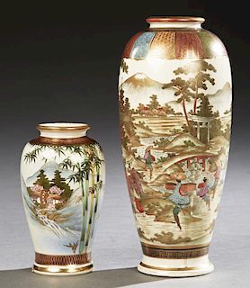 Two Japanese Satsuma Baluster Vases, 20th c., the