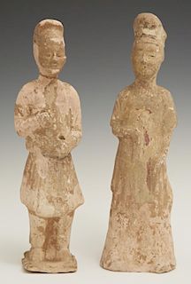 Pair of Chinese Glazed Clay Standing Figures, 19th