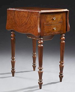 French Louis Philippe Style Carved Walnut Drop-Lea