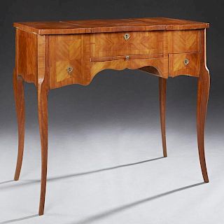 French Louis XV Style Parquetry Inlaid Mahogany Po