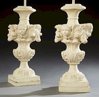 Pair of Polychromed Plaster Table Lamps, early 20t