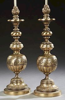 Pair of Contemporary Brass Table Lamps, 20th c., w