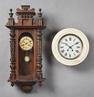 Two Wall Clocks, 19th c., one a walnut German regu