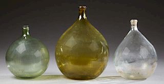 Group of Three Blown Glass Wine Carboys, 19th c.,