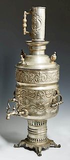 White and Gilt Brass Samovar, early 20th c., with