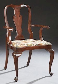 Carved Mahogany Queen Anne Style Armchair, 20th c.