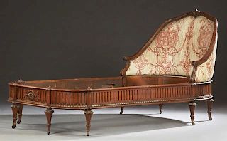 Louis XVI Style Carved Walnut Upholstered Day Bed,
