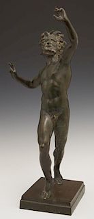 Continental School, "The Dancing Satyr," late 19th c., patinated bronze, probably a Grand Tour souvenir, on an integral stepp
