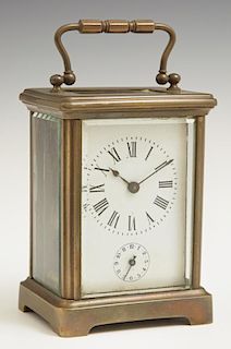 French Brass Carriage Alarm Clock, early 20th c.,