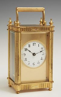 English Gilt Brass Carriage Clock, 19th c., with a