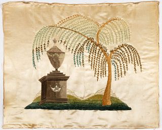 BALCH SCHOOL-ATTRIBUTED AMERICAN SILK-EMBROIDERED MEMORIAL 