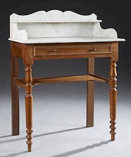 French Louis Philippe Carved Walnut Marble Top Was