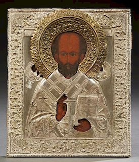 Russian Icon, of St. Nicholas of Myra, c. 1890, te