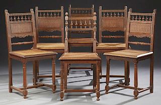 Set of Six French Henri II Style Oak Dining Chairs