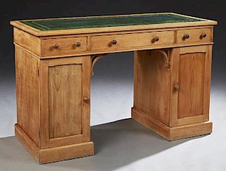 French Carved Pine Desk, 20th c., the rectangular