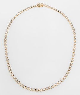 14K Yellow Gold Diamond Tennis Necklace, each of t