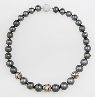 Strand of Thirty Black Tahitian Cultured Pearls, w
