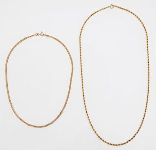 Two 14K Yellow Gold Necklaces, one of twisted rope