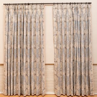Group of Blue Linen Paisley Curtains
