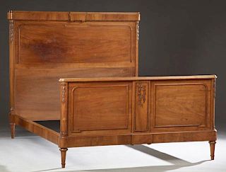 French Carved Elm Double Bed, late 19th c., the st