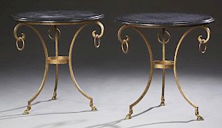 Pair of French Marble Top Wrought Iron Bistro Tabl