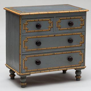 Victorian Grey Painted Faux Bamboo Chest of Drawers