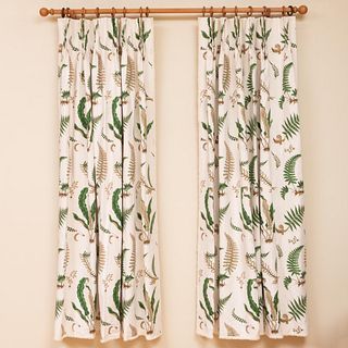 Two Botanical Printed Linen Curtains